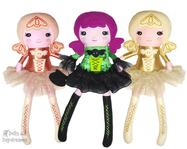 Witch PDF fabric Doll Sewing Pattern by Dolls And Daydreams DIY Halloween spooky cute gothic girl