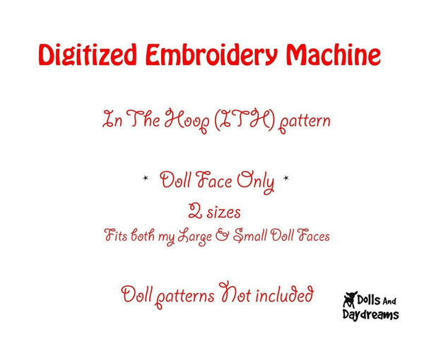 Machine Embroidery 2 Standard Boy Doll Face Patterns - Dolls And Daydreams - 2