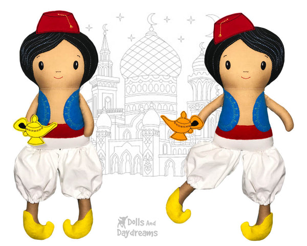 ITH Aladdin boy doll Pattern machine embroidery by dolls and daydreams