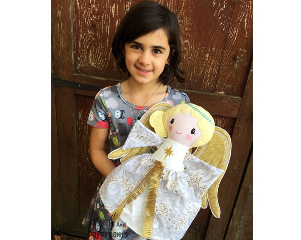 Embroidery Machine Guardian Angel Pattern Christmas tree topper cloth doll In the hoop ITH diy fabric toy by Dolls And Daydreams