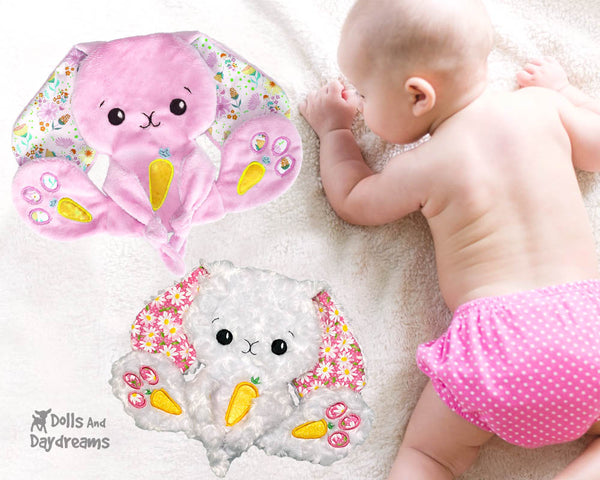 BFF Big Footed Friends Bunny Blanket Sewing Pattern DIY Kids Kawaii Cute Plush Lovie baby Easter Rabbit blankie toy by Dolls And Daydreams