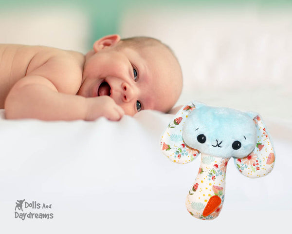BFF Bunny Rabbit Baby Rattle Sewing Pattern DIY Kids Kawaii Cute Plush baby Easter softie soft toy by Dolls And Daydreams