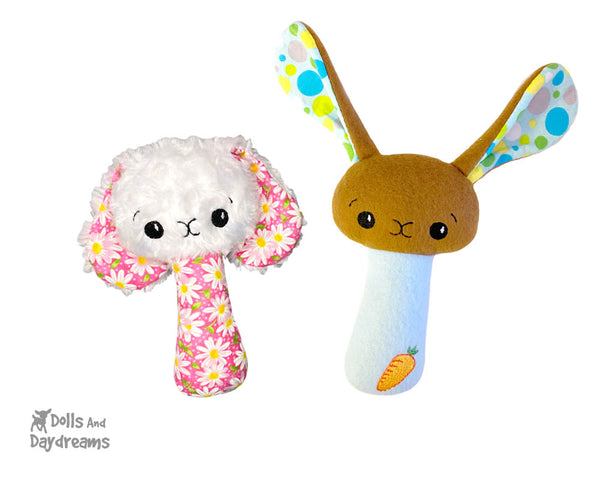 ITH Machine Embroidery BFF Bunny Rabbit Rattle Pattern DIY Cute Plush Easter Baby cute kids soft stuffie Toy In The Hoop by Dolls And Daydreams