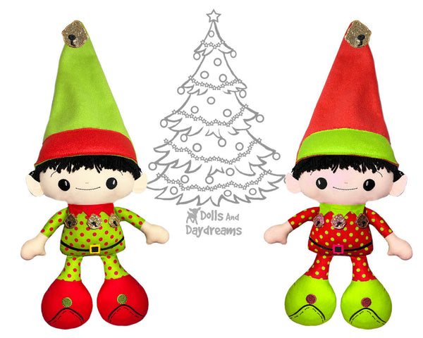 Big Foot Best Friends BFF Christmas Shelf Elf Doll In The Hoop Machine Embroidery Pattern Kawaii Cute Xmas Elves Yarn hair Cloth gnome plush by Dolls And Daydreams