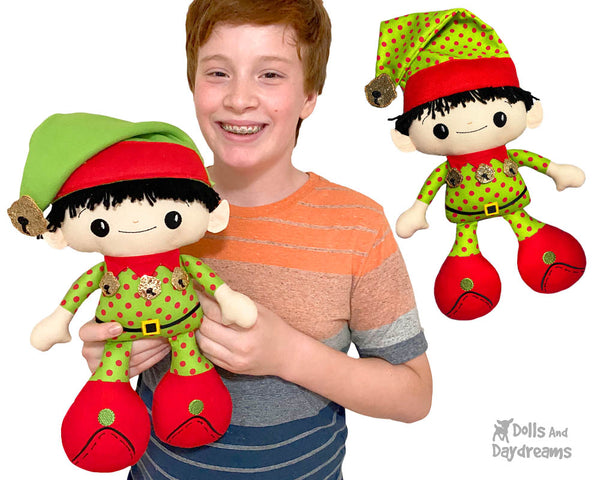 Big Foot Best Friends BFF Christmas Elf Doll In The Hoop Machine Embroidery Pattern Kawaii Cute Xmas Elves Yarn hair Cloth plush by Dolls And Daydreams