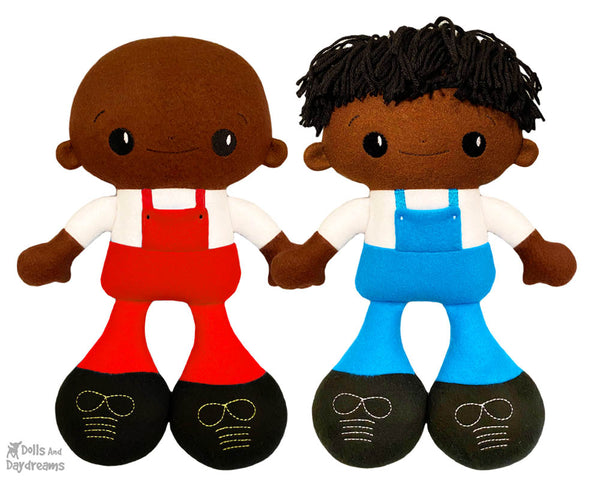 Big Foot Best Friends In The Hoop Machine Embroidery BFF Buddies Doll Pattern Kawaii Cool Bald Yarn hair Boy Fabric Doll by Dolls And Daydreams