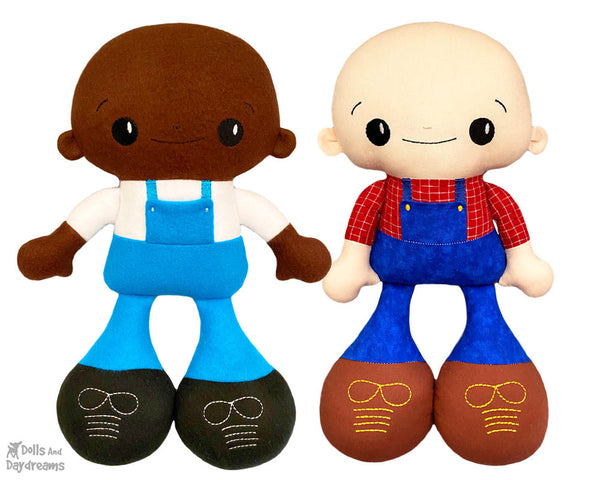 Big Footed Best Friends In The Hoop Machine Embroidery BFF Buddies Doll Pattern Kawaii Cute Yarn hair Boy Blad Cancer Awareness by Dolls And Daydreams