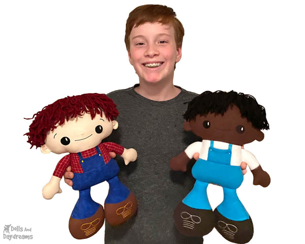 Big Foot Best Friends In The Hoop Machine Embroidery BFF Buddies Doll Pattern Kawaii Cute Yarn hair Boy Fabric Plush by Dolls And Daydreams