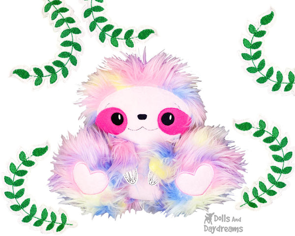 BFF Big Footed Friends In The Hoop Machine Embroidery Sloth DIY Kawaii Cute ITH Plush Toy fluffy rainbow Soft toy by Dolls And Daydreams