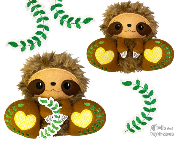 BFF Big Footed Friends In The Hoop Machine Embroidery Sloth DIY Kawaii Cute ITH Plushie fluffy fuzzy Toy Softie by Dolls And Daydreams
