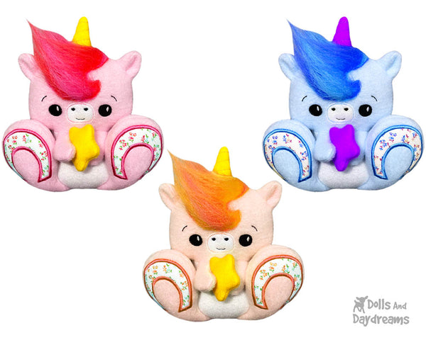 Machine Embroidery BFF Big Footed Friends Unicorn Pattern DIY Cute kawaii Plush Toy In The Hoop by Dolls And Daydreams