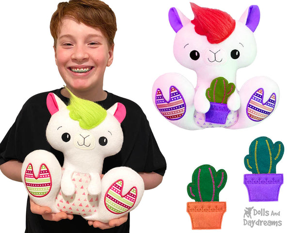 BFF Big Footed Friends Llama In The Hoop Machine Embroidery boho DIY Kawaii ITH Cute Plush Alpaca soft fabric childrens Toy by Dolls And Daydreams
