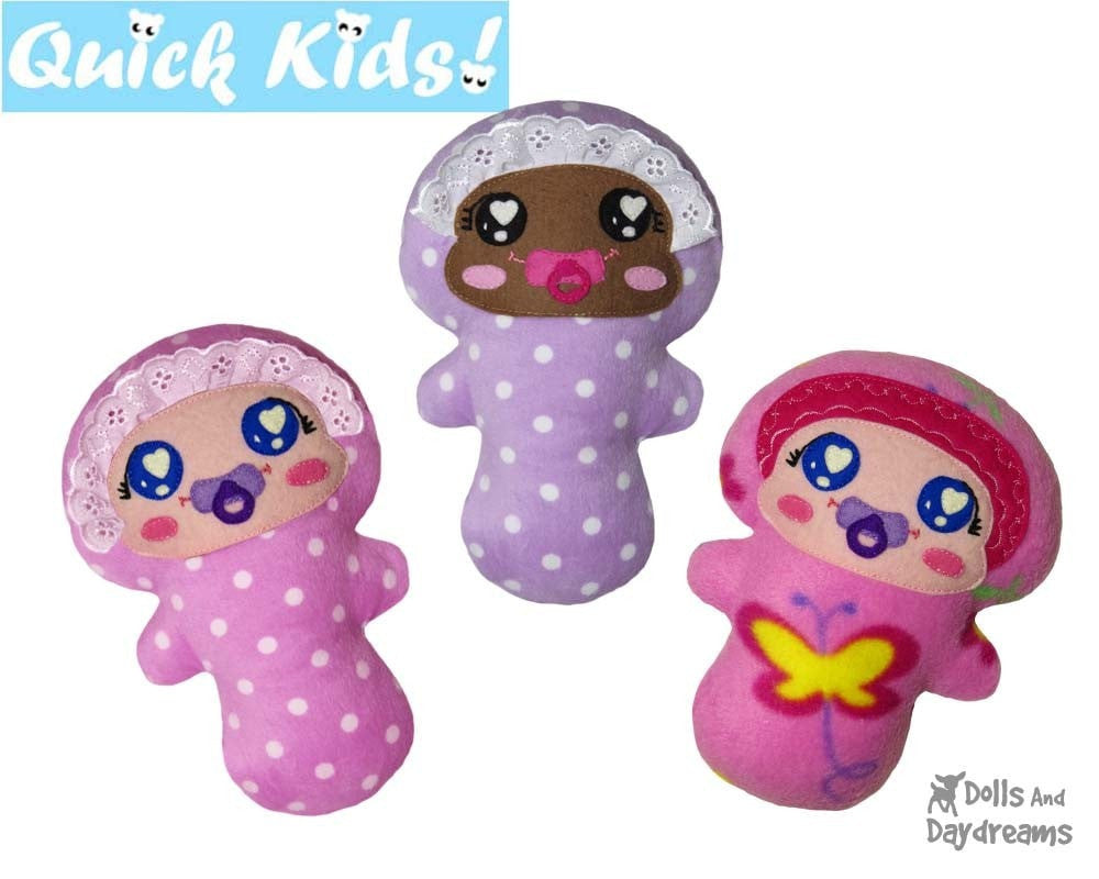 Quick Kids Baby Girl Bunting Doll Sewing Pattern by Dolls And Daydreams