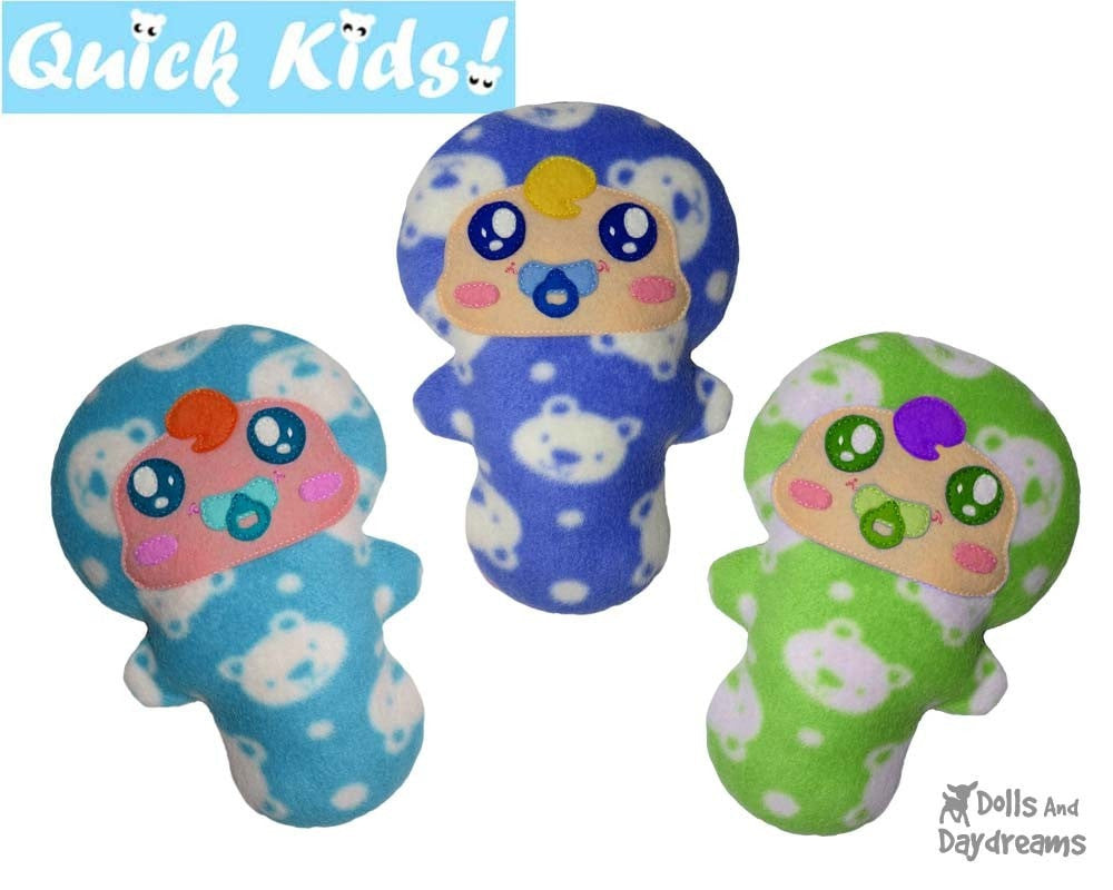 Quick Kids Baby Boy Bunting Doll Sewing Pattern by Dolls And Daydreams
