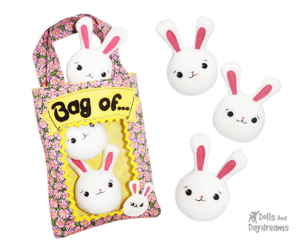 Bag of Bunnies PDF Sewing Pattern Bunny Rabbit kawaii cute Easter fabric toy easy plush toy diy cuteness 