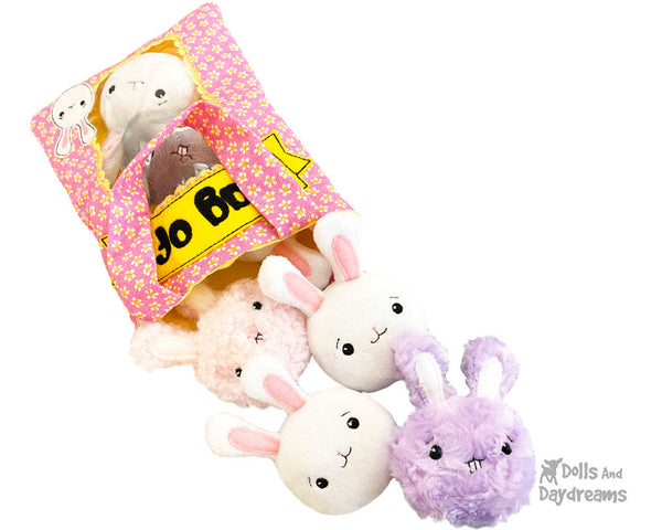 Bag of Bunnies In the Hoop Machine Embroidery Pattern Bunny Rabbit kawaii cute Easter softie easy plushie diy cuteness