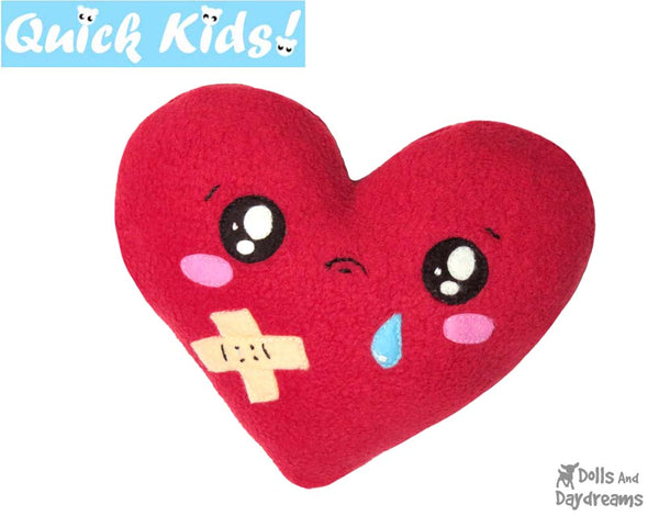 Quick Kids Booboo Heart Sewing Pattern hot and cold pack for kids injuries DIY softie plush