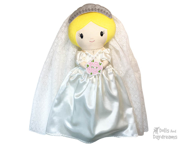 ITH Bride Cloth doll Pattern machine embroidery doll by dolls and daydreams diy customizable In The Hoop wedding bridal shower flower girl first communion gift
