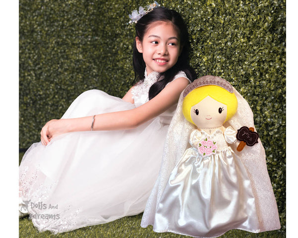 Bride Cloth doll Pattern machine embroidery doll by dolls and daydreams diy customizable wedding bridal shower flower girl 1st communion gift