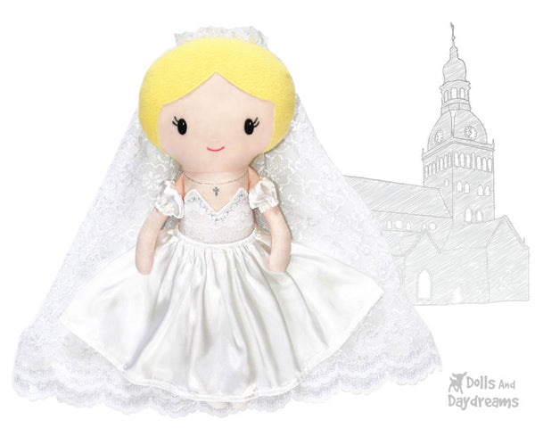 Bride fabric doll Sewing Pattern by dolls and daydreams diy wedding day bridal shower first communion pdf