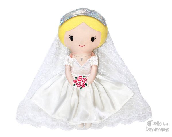 Bride fabric doll Sewing Pattern by dolls and daydreams diy  wedding day bridal shower flower girl pdf 