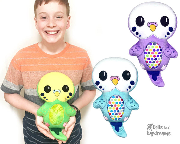 Budgerigar Parakeet in the hoop machine embroidery Pattern by Dolls And Daydreams DIY Bird Soft Toy plushie