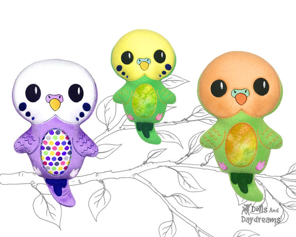 Budgerigar Parakeet in the hoop machine embroidery Pattern by Dolls And Daydreams DIY Soft Toy plushie