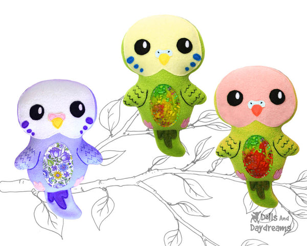 Budgerigar Parakeet Bird PDF Sewing Pattern by Dolls And Daydreams DIY Soft Toy plushie