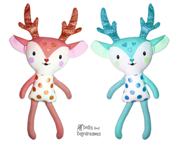 Cute Caribou Reindeer Soft Toy Plush Sewing Pattern - Dolls And Daydreams magical plushie softie