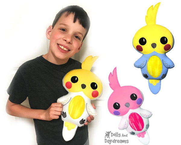 Cockatoo Cockatiel in the hoop machine embroidery Pattern by Dolls And Daydreams DIY Soft Toy plushie ITH