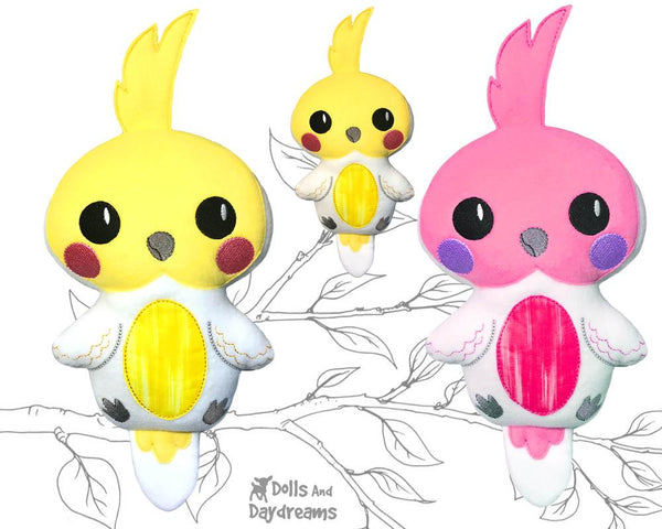 Cockatoo Cockatiel in the hoop machine embroidery bird ITH Pattern by Dolls And Daydreams DIY Soft Toy plushie