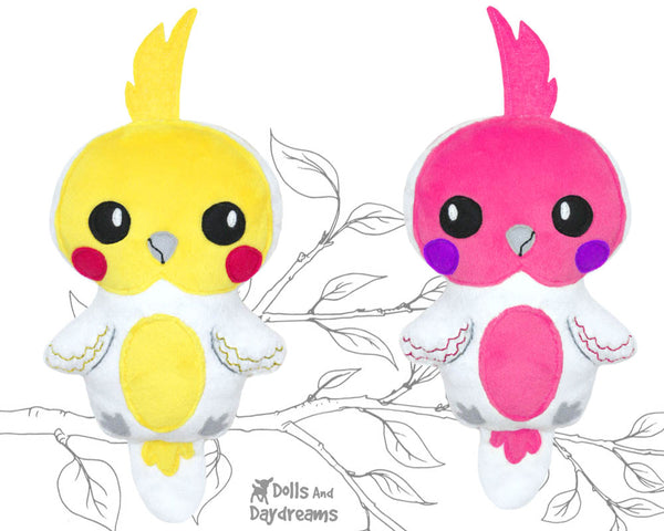 Cockatoo Cockatiel PDF Plushie Sewing Pattern by Dolls And Daydreams DIY Soft Toy