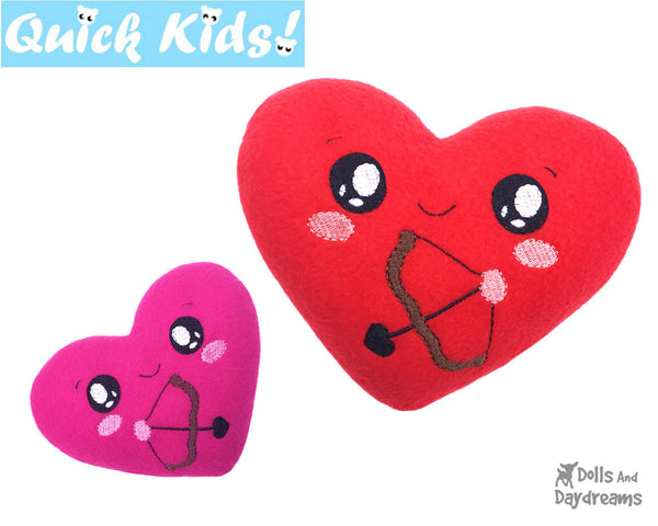 In The Hoop Machine Embroidery Quick Kids Cupids Valentine Heart Pattern. by Dolls And daydreams DIY Plush soft toy 