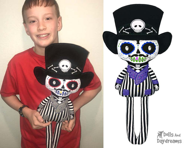 Embroidery Machine Dia de los Muertos Day of the Dead Boy Pattern by Dolls And Daydreams cloth doll diy plush ITH In teh Hoop DIY