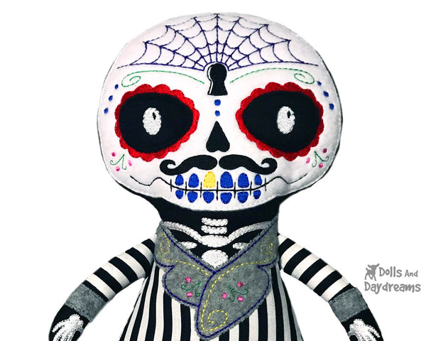 In the Hoop Dia de los Muertos Day of the Dead Boy Pattern by Dolls And Daydreams cloth doll diy plush 