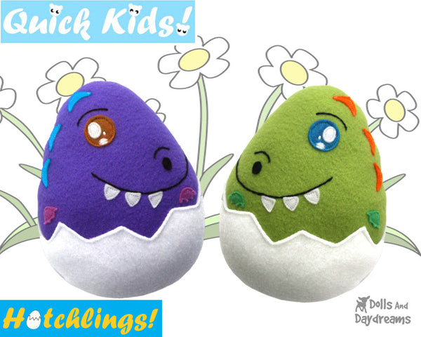 Quick Kids Dino Hatchling Softie Sewing Pattern soft toy Plushie diy by Dolls And Daydreams