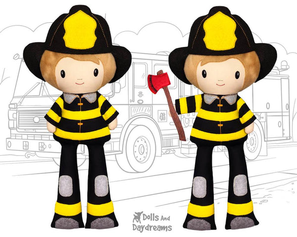 ITH Firefighter Pattern machine embroidery fireman in the hoop doll by dolls and daydreams