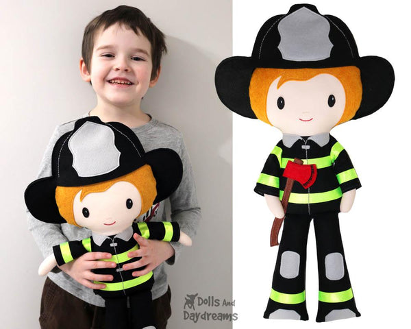 Firefighter Cloth Doll Sewing Pattern  Fireman Childrens toy by dolls and daydreams