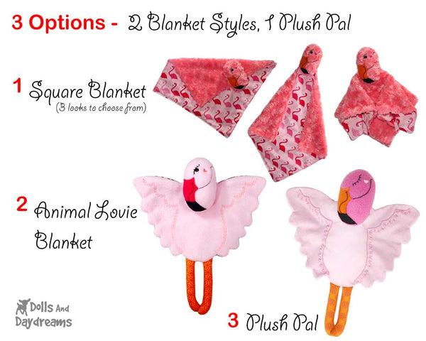 Flamingo Baby Blanket Sewing Pattern Kids Toy by Dolls And Daydreams DIY Lovie