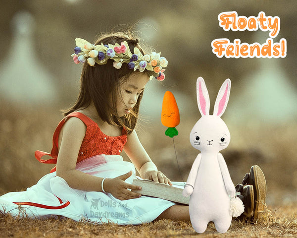 ITH Floaty Friends Bunny Rabbit Pattern plush toy in the hoop machine embroidery stuffed animal kawaii DIY childrens plushie by dolls and daydreams