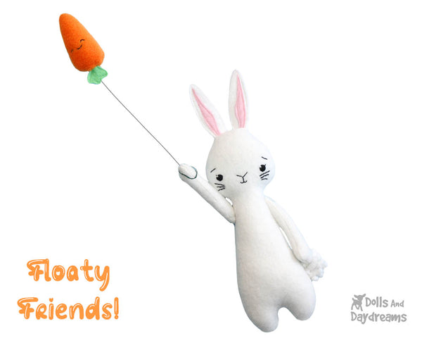 Floaty Friends Bunny Rabbit PDF Sewing Pattern plush soft toy cute kids stuffie DIY kawaii childrens stuffie by dolls and daydreams