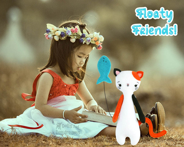 Floaty Friends Kitty Cat PDF Sewing Pattern plushie soft toy kids stuffie DIY softie by dolls and daydreams