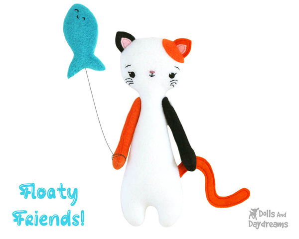 Floaty Friends Kitty Cat PDF Sewing Pattern plush soft toy kids stuffie DIY softie by dolls and daydreams