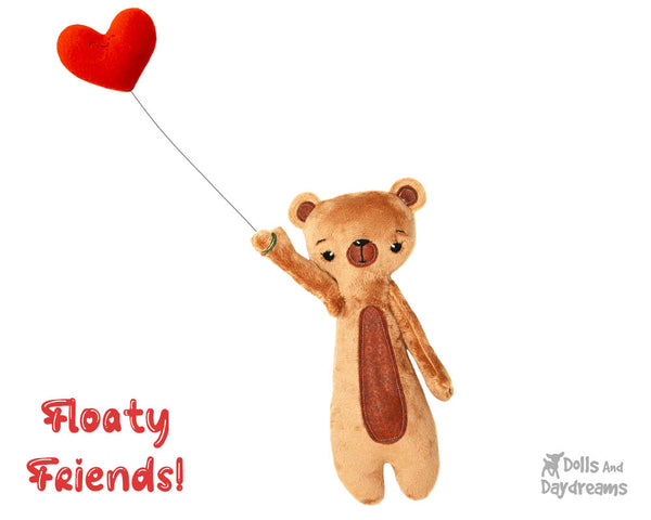 Floaty Friends Teddy bear PDF Sewing Pattern plush soft toy cute kids stuffie DIY kids plushie by dolls and daydreams