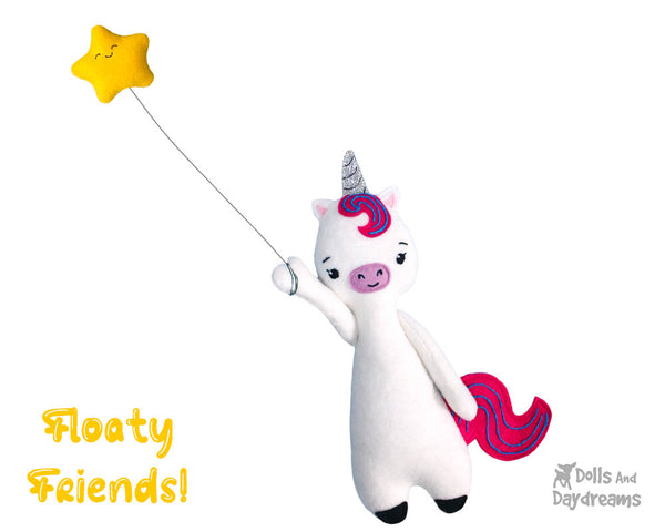 Floaty Friends Unicorn PDF Sewing Pattern plush soft toy kids DIY kawaii softie by dolls and daydreams