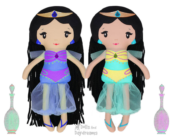 Genie Princess Jasmine cloth doll PDF Sewing Pattern by dolls and daydreams diy