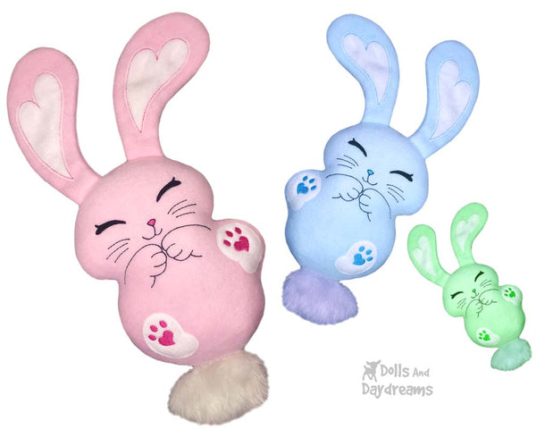 Heart Eared Giggle Bunny Rabbit In The Hoop Machine Embroidery Pattern DIY Plush ITH Handmade children's easy Easter stuffed toy softie by Dolls And Daydreams