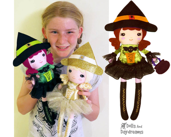 Wonderful Witch PDF Cloth Doll Sewing Pattern by Dolls And Daydreams DIY Halloween spooky cute gothic girls toy