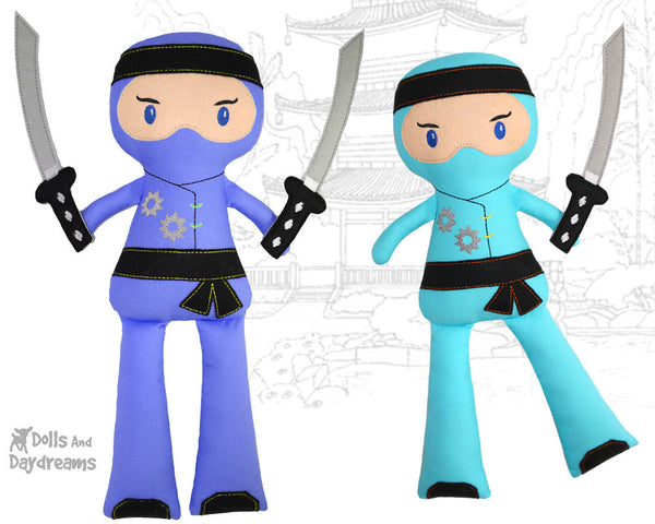 Ninja Cloth Doll ITH Pattern machine embroidery In the hoop karate Kid diy martial arts plush toy by dolls and daydreams
