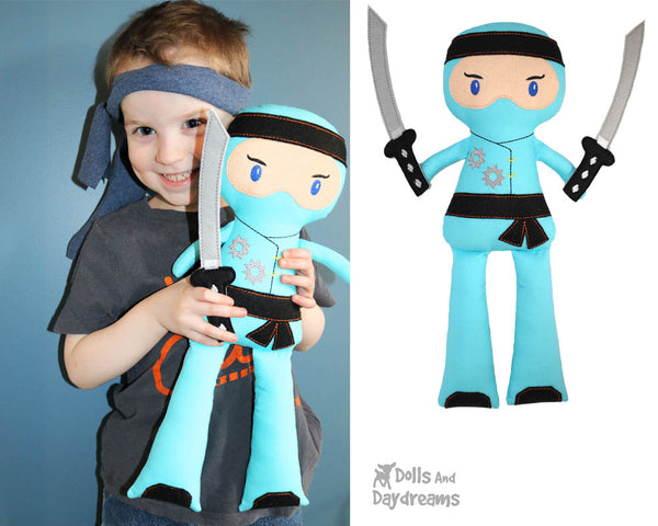 Ninja Cloth Doll ITH Pattern machine embroidery In the hoop karate Kid diy martial arts plushie by dolls and daydreams
